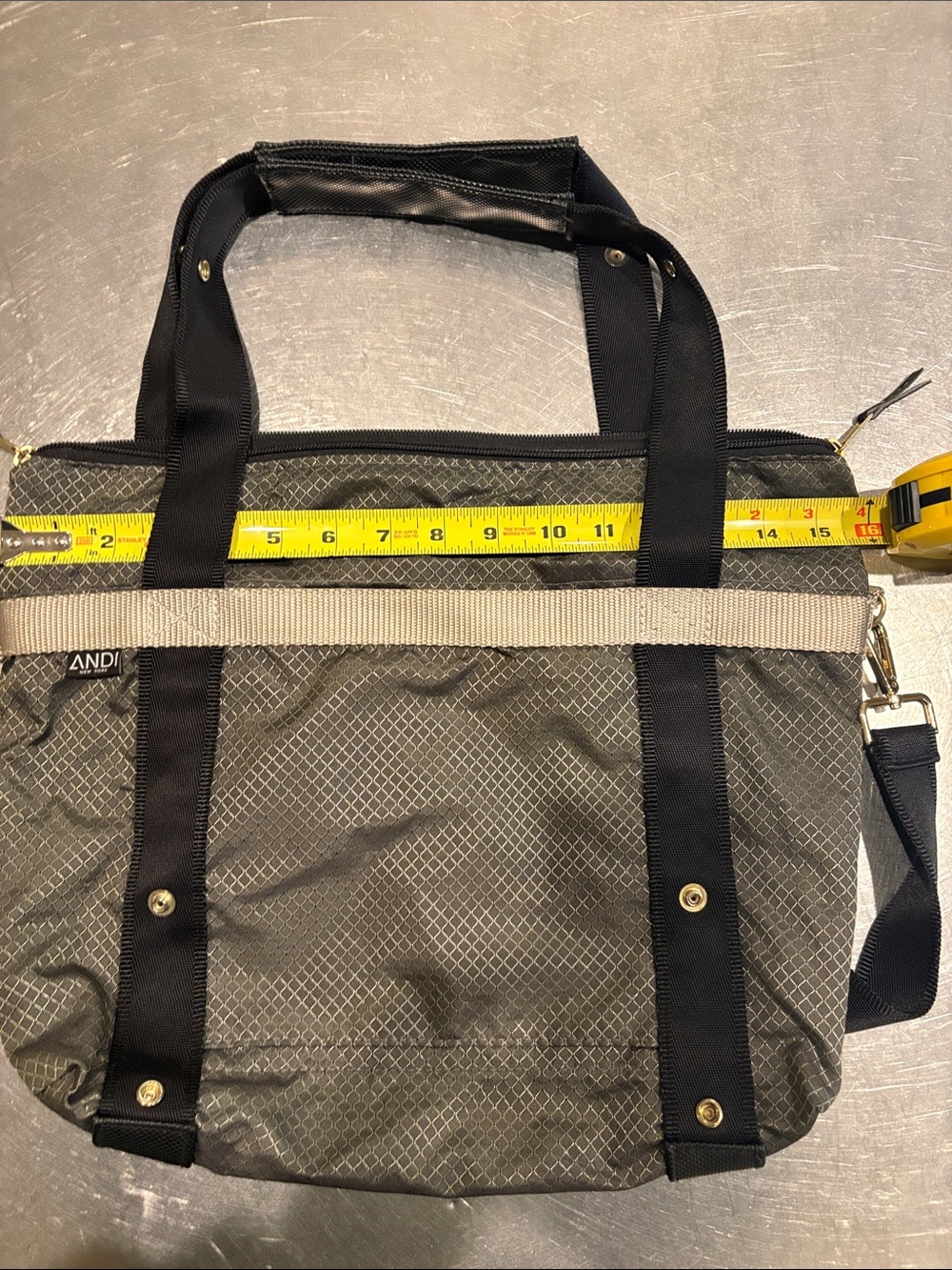 ANDI New York convertible tote bag in a gray grid pattern. - Picture 11 of 12
